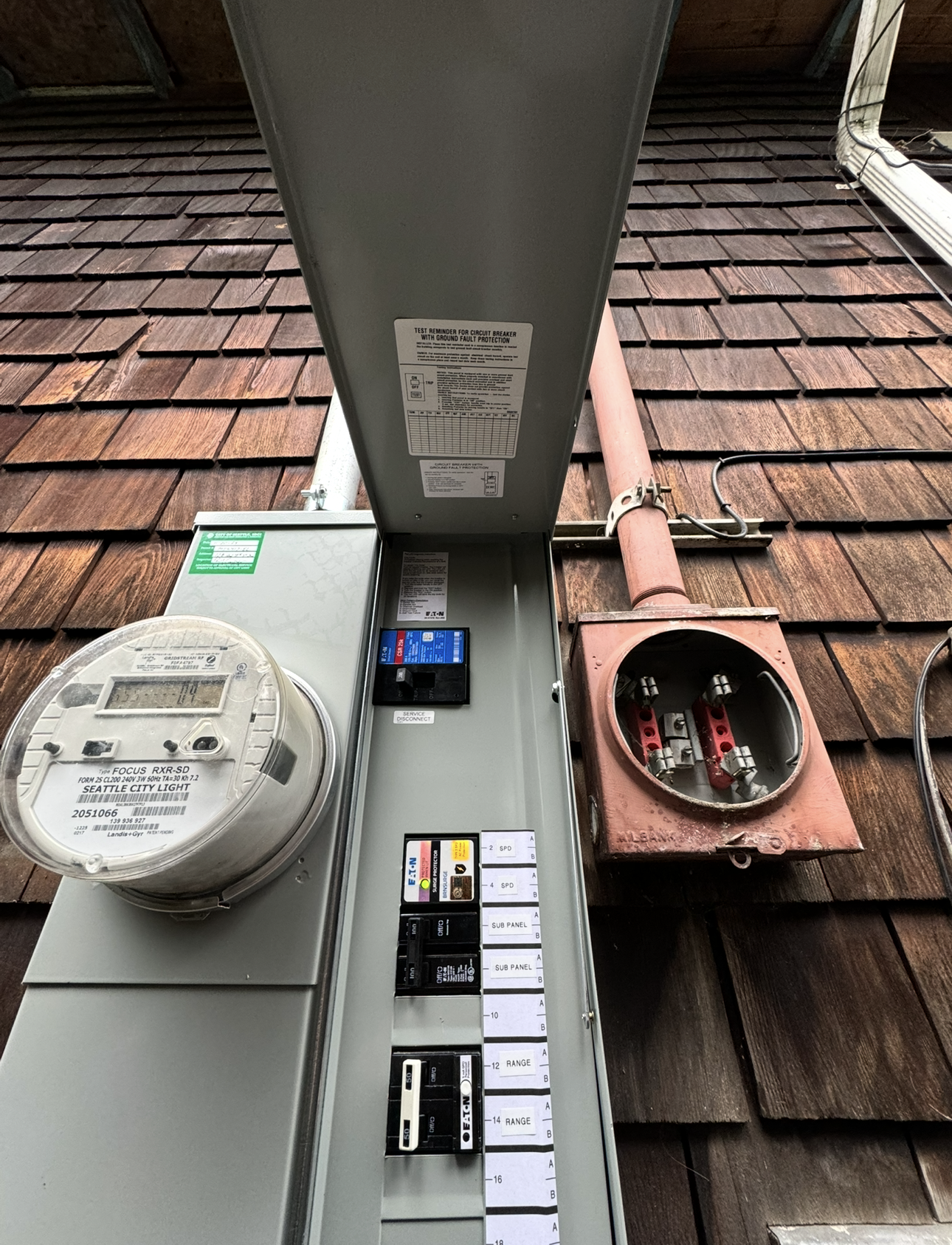 Exterior service equipment installed for a residential property.