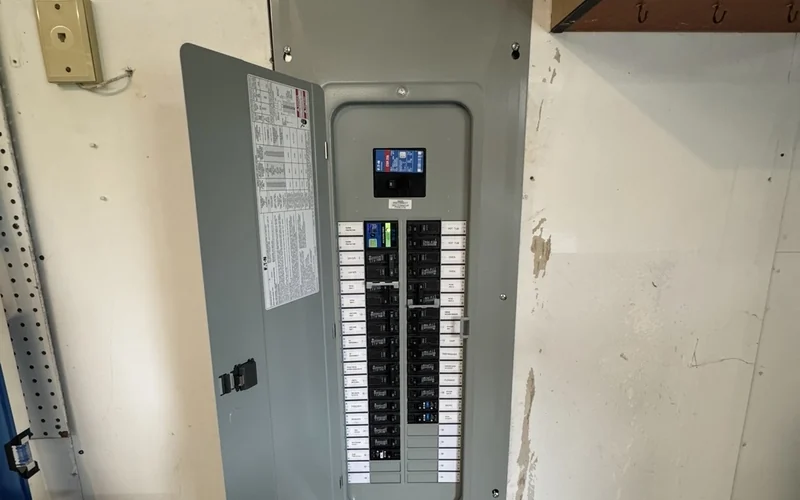 Residential breaker panel with labeled circuits