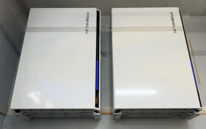 Two FranklinWH home battery units mounted on a wall