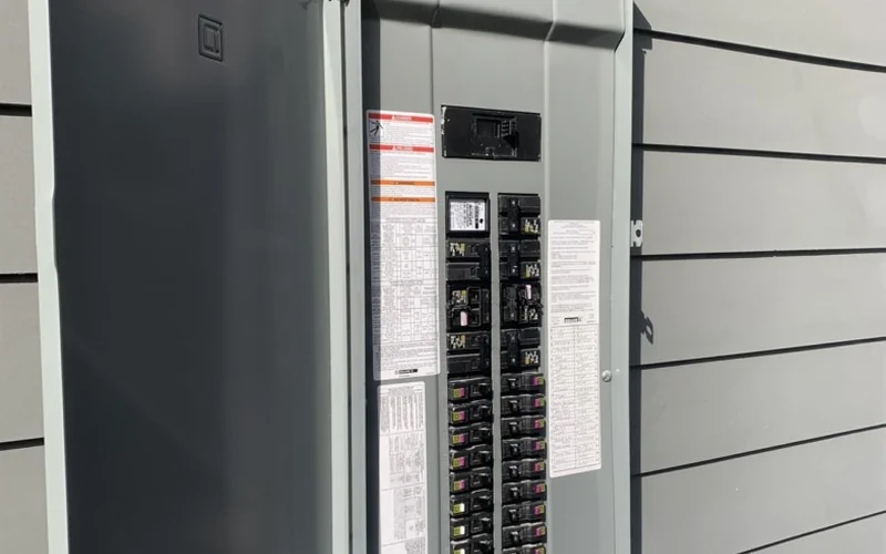 Outdoor electrical breaker panel serving a home