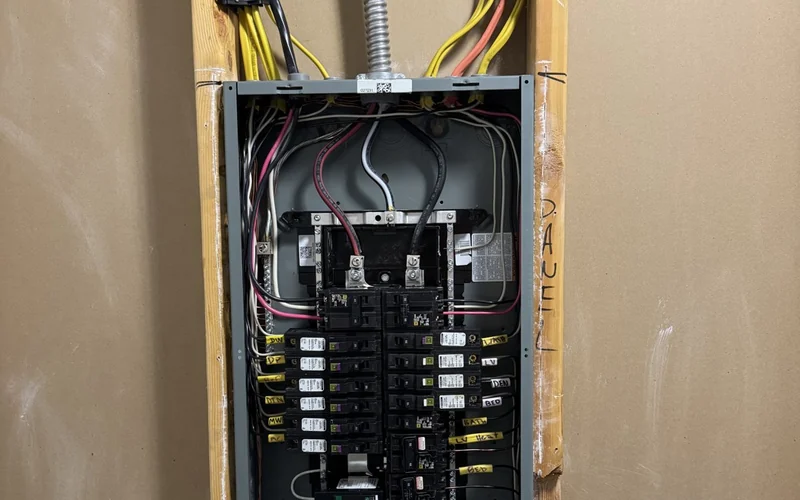 Breaker panel and new wiring during a residential installation