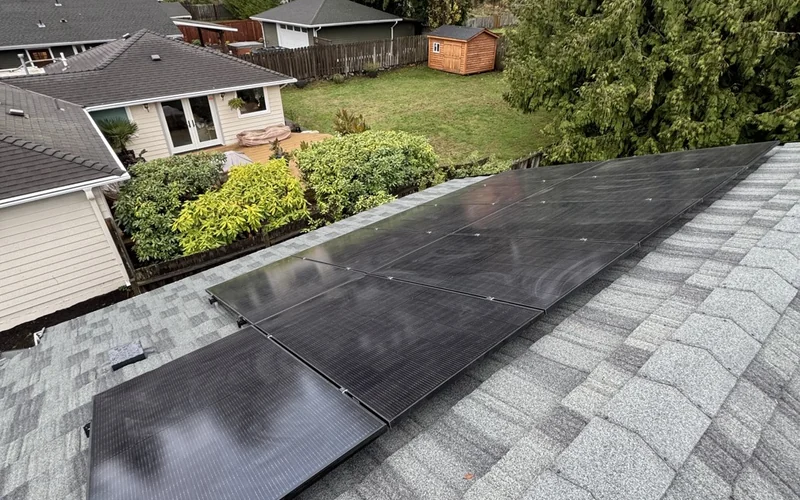 Solar photovoltaic panels installed on a residential roof